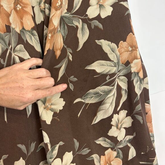 Vintage Silk Maxi A-Line Skirt Womens Sz 8 Brown cream Floral Lined Midi Flowy - Picture 10 of 16